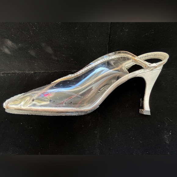 STUART WEITZMAN Clear Peep Toe Sling Back Silver Vintage Heels - Picture 4 of 15